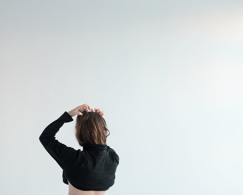 Slim woman in underwear and long sleeve